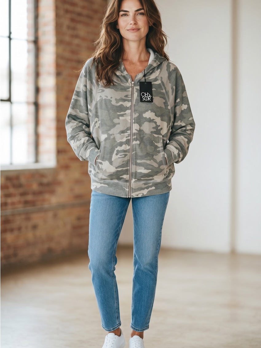 Chaser Grayish Camo Zip-Up Hoodie